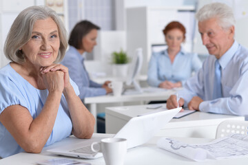 senior business woman working in light office