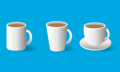 Coffee mug in flat style. Set of three cups