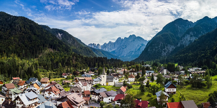 The mountain town of Valbruna and the Julian Alps. Dream nature. Friuli.