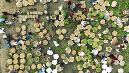 Aerial view of a local food market in Dhaka, Bangladesh.