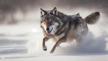A wolf running through the snow generative AI