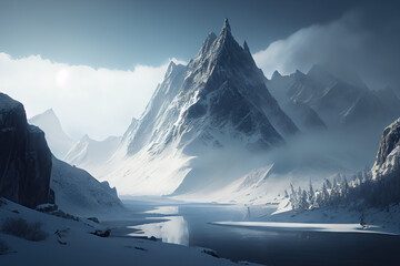 landscape with snow created with Generative AI technology