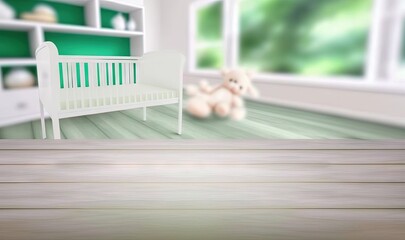  a baby crib in a room with a teddy bear.  generative ai