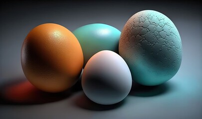  a group of three eggs sitting next to each other on a table.  generative ai