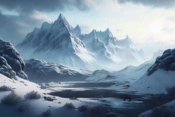 sunrise over the mountains created with Generative AI technology