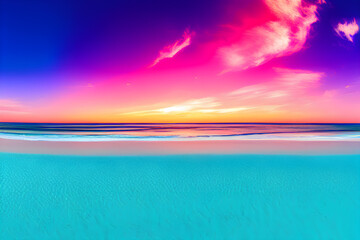 Sunset on the beach. Retro colorful illustration. Generative AI
