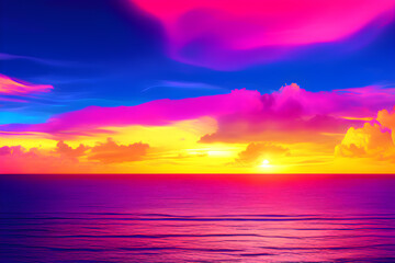 Naklejka na ściany i meble Sunset over the sea, colorful landscape. Generative AI