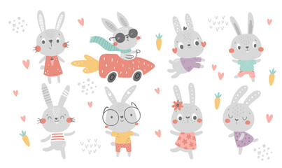 Obraz premium a vector set of cute spring bunnies