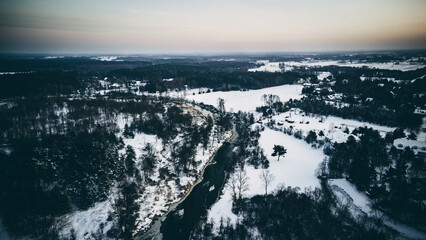 Zima nad rzeką Liwiec - obrazy, fototapety, plakaty