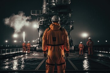 Fototapeta na wymiar Offshore and industrial workers working on an oilrig, made with generative ai