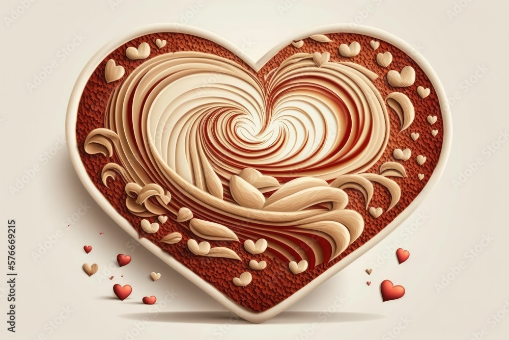 Poster a cappuccino in the shape of a heart made with froth. generative ai
