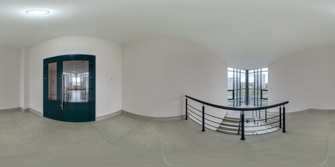 full spherical hdri 360 panorama view in empty modern hall near panoramic windows with columns,...