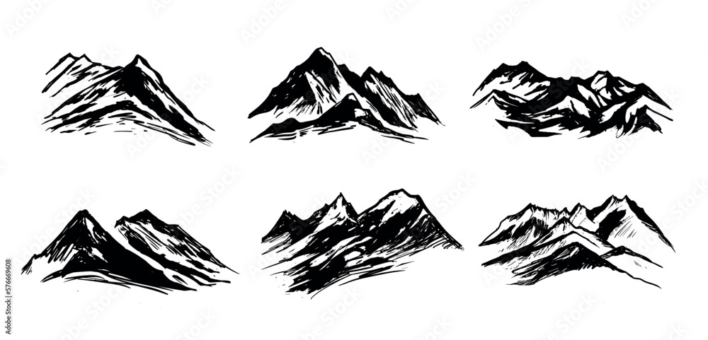 Wall mural Rocky mountains, hand drawn style, vector illustration.	
