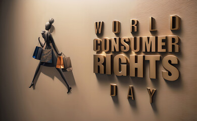 3D Illustration of a Woman with Shopping Bags on World Consumer Rights Day. Generative Ai