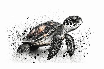 Obraz premium Cute baby sea turtle on a white backdrop. Generative AI