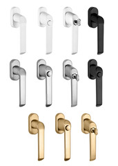 Window handles in various colors with and without keys.