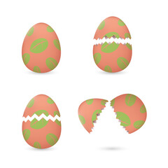 Cracked easter eggs painted with leaves set