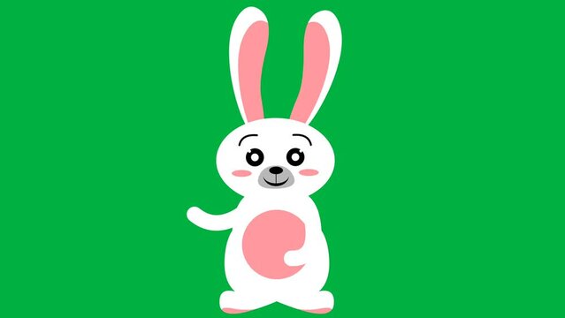 Hello saying animation cute bunny on green screen