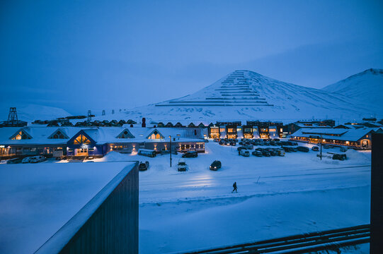  Norway landscape ice nature of the city view of Spitsbergen Longyearbyen . Winter  polar night on Svalbard