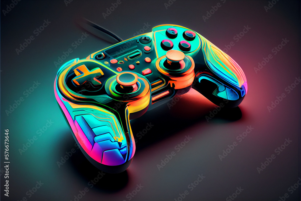 Wall mural Neon gamepad. Abstract game console with buttons and joysticks.