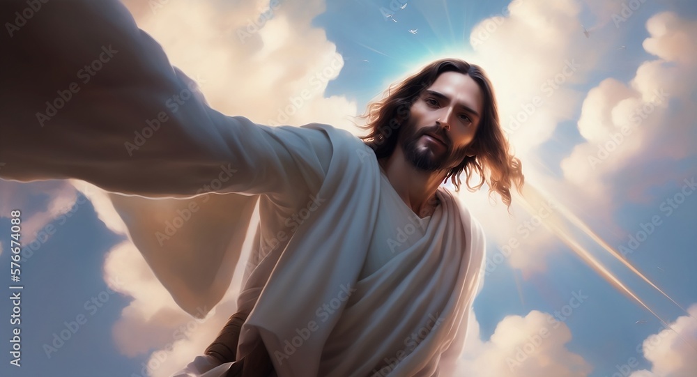 Wall mural jesus christ taking you ascend to heaven - generative ai