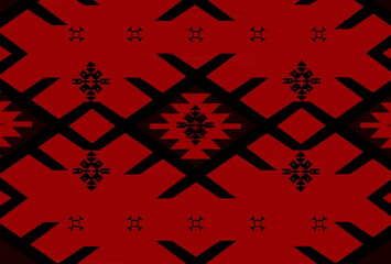 Illustration of Serbian folk seamless black ornament on a red background, ethnic ornament