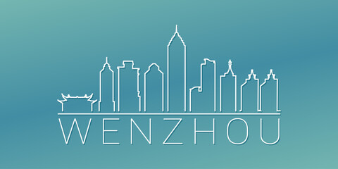 Fototapeta premium Wenzhou, Zhejiang, China Skyline Linear Design. Flat City Illustration Minimal Clip Art. Background Gradient Travel Vector Icon.