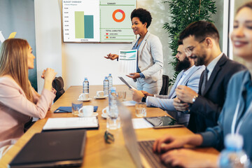 Business people having a meeting or presentation and seminar in the office. Portrait of a young business woman leader