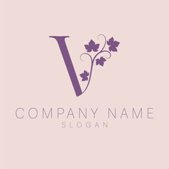 Elegant logo. V letter with leaves nature icon. V monogram logo design.