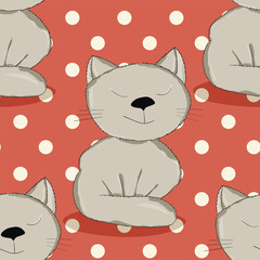 Seamless pattern with cute kitten print. Different scandy cats on color background. Scandinavian style illustration for kids. Vector illustration for fabric, textile, wallpaper, home clothing, pajama