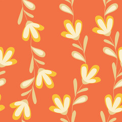 Seamless floral pattern based on traditional folk art ornaments. Colorful flowers on light background. Scandinavian style. Sweden nordic style. Vector illustration. Simple minimalistic pattern