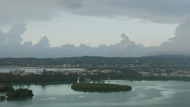 Aerial view of Montego Bay with a cloudy sky in Saint James, Jamaica.