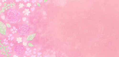 Fototapeta na wymiar ふんわやさしいお花の手描きイラスト背景, 母の日　薔薇 ピンク