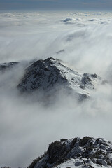Peaks and rocks above the sea of clouds. Bergamo Alps ( Orobie ), Italy