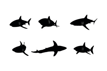 Collection of black silhouettes sharks