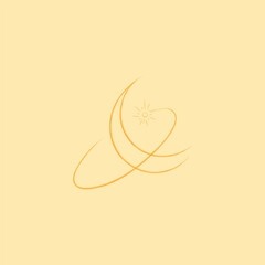Mystic moon linear logo icon. For cosmetics, beauty, tattoo, spa, manicure, jewelry store. Antique style hand drawn art sun and crescent moon. Boho chic tattoo design. Mystical drawing.