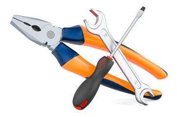 Pliers with screwdriver and wrench, 3D rendering