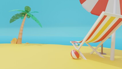 Fototapeta na wymiar Refreshing 3D Summer Sale Template With Cute Beach Objects And Swimming Island Vacation Concept Illustration