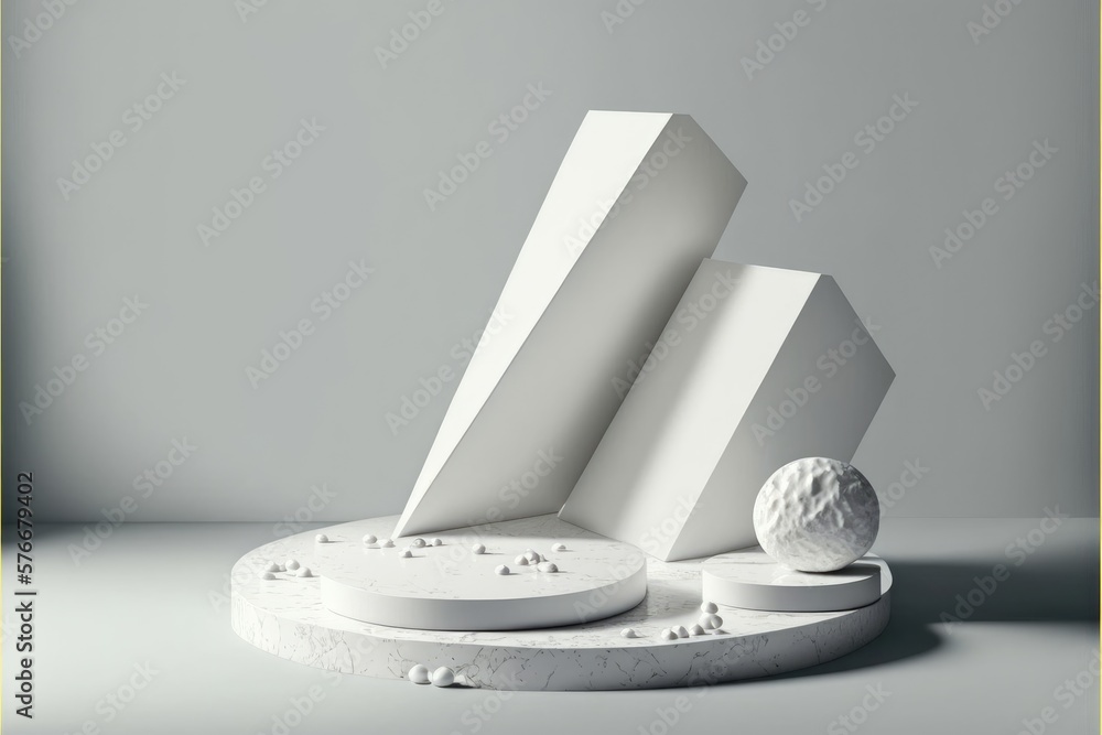 Poster 3d render of abstract minimal geometric forms. glossy white podium for product presentation