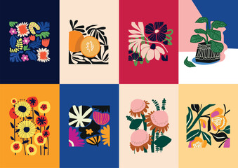 Fototapeta premium Abstract vector illustration set of botanical printable posters. Art for postcards, wall art, banner, background