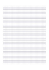 Graph paper. Printable grid paper with stave on a white background. A blank music sheet paper with staff. Geometric pattern for composition, education, school. Realistic lined paper blank size A4