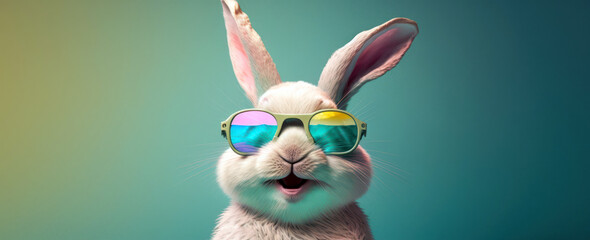 Easter bunny with sunglasses. Funny rabbit close up. Generative AI