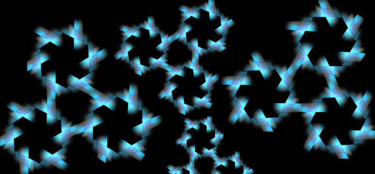Glowing hexagonal star like fidget spinner pattern on black background 