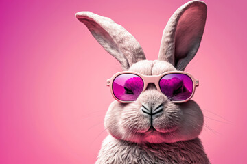 Easter bunny with sunglasses. Funny rabbit close up. Generative AI