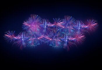 Beautiful blue and pink fireworks display lights up the sky with dazzling display during New Year...