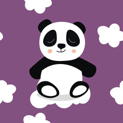 Seamless pattern with cute panda baby on color background. Funny asian animals. Card, postcards for kids. Flat vector illustration for fabric, textile, wallpaper, poster, gift wrapping paper