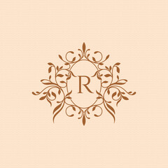 Oval classic monogram frame. Floral decorative element.