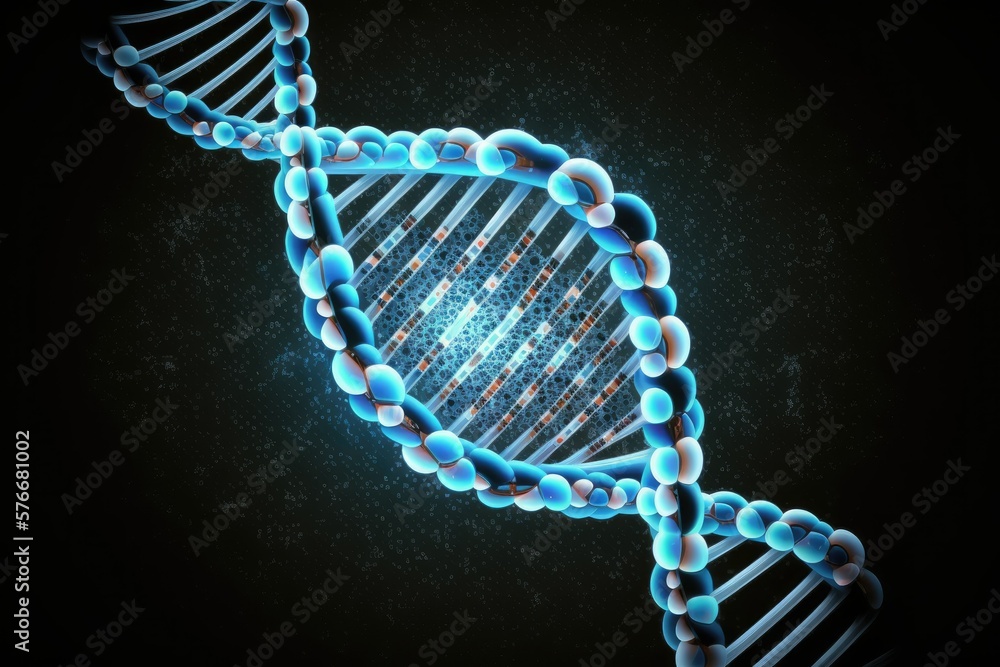 Poster dna strands over a pitch black background as an image. a computer generated illustration of the conc
