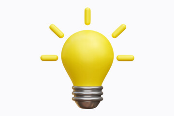 3d Yellow light bulb icon. Idea, solution, business, strategy concept. Isolated 3d object on a white background