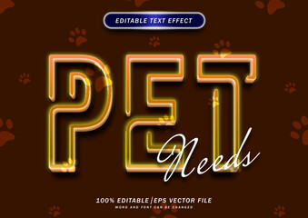 Pet needs cute text style effect. editable font effect. colorful vector design.